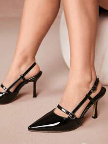 CUCCOO CURVES Zapatos de tacón alto informales y de moda sencillos en talla grande - Negro - Ver 1