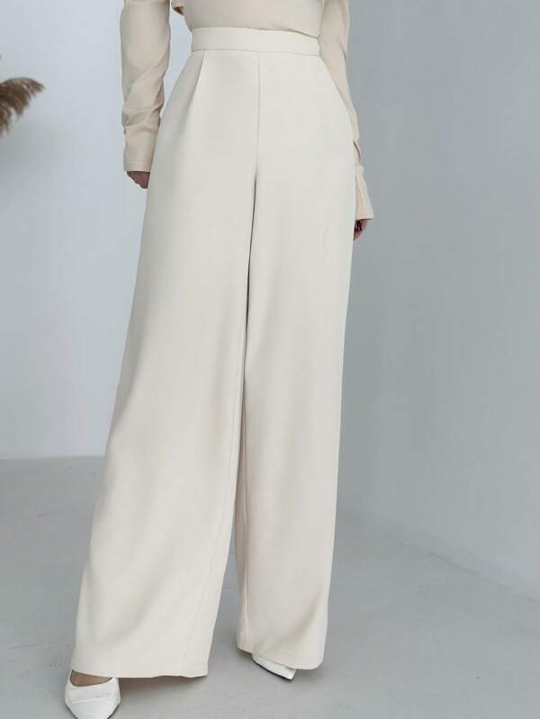 Firerie Elegant Casual Commuting Versatile Luxury Vintage High Waist Pleated Wide Leg Pants, Plus Size, Suitable For Workplace, Afternoon Tea, Date, Concert, Party, Retro College Style, Autumn/Winter New Arrival