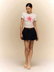 Poéselle Women Floral Print Round Neck Short Sleeve Casual T-Shirt - White - View 6
