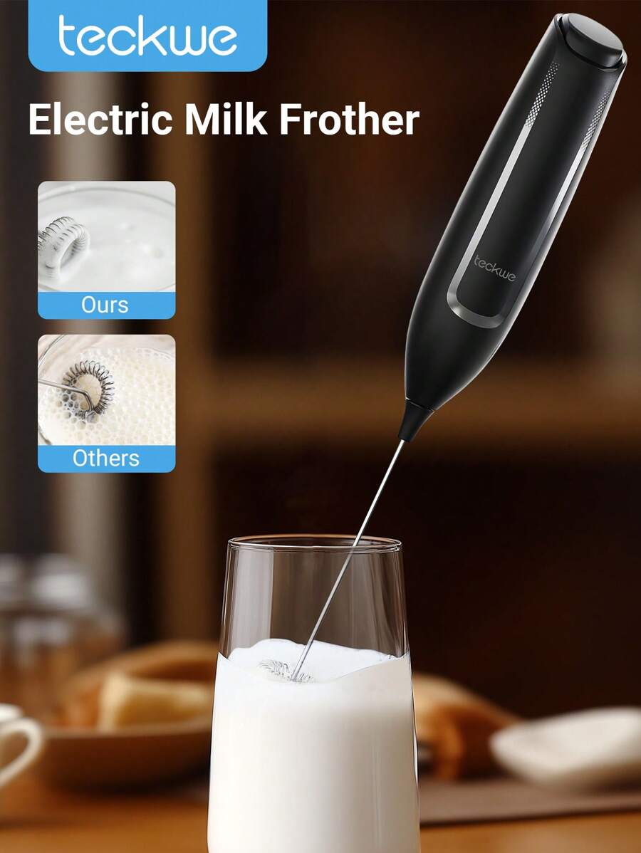 Teckwe Electric Milk Frother Handheld USB Rechargeable Coffee Frother With Stainless Whisks,Foam Maker For Coffee,Latte, Cappuccino,Hot Chocolate,Matcha,Egg - Black - View 1