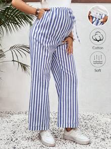 SHEIN Maternity Casual Stripe Pants, Stylish Everyday Wear - Blue and White - View 1