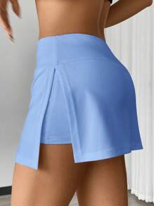 SHEIN EZwear 2pcs Black & Blue Color Block Knitted Casual Skort - Blue - View 6