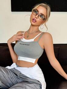 Women Standard Size Letter Print Cropped Camisole Tank Top - Multicolor - View 7