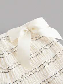 SHEIN MOD Quần short bó sát phối màu mơ và đen, xếp ly và nơ satin, trang phục Valentine, trang phục đi nghỉ mát cho nữ, trang phục mùa hè cho nữ, trang phục đi biển cho nữ, lễ hội Mardi Gras, trang phục dự tiệc rave. - Màu be - Xem 3