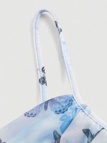 SHEIN MOD Pink Butterfly Print Romantic Cute Women Long Dress - Blue - View 3