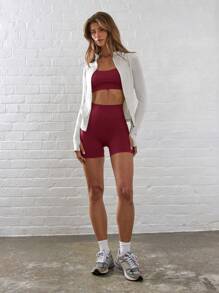 Musera Sport 罗纹高腰无缝运动修身短裤，适合板式网球、网球、匹克球、健身房、秋季瑜伽、普拉提、日常休闲穿着