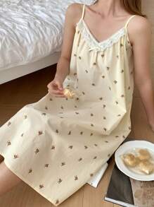 DAZY 女式可爱熊印花全身印花带装饰肩带睡袍睡衣