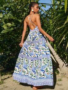 Travachic Woven Printed Spaghetti Strap Backless Dress For WomenSpring And Summer Outfits,Summer Clothes,Valentine's Day,Vacation Outfits Woman,Beach Outfits For Woman, Festival,Romantic And Elegant Clothing,BOHO