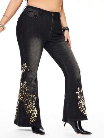 Grunge Punk Jeans ajustados de pierna acampanada vintage desgastados talla grande