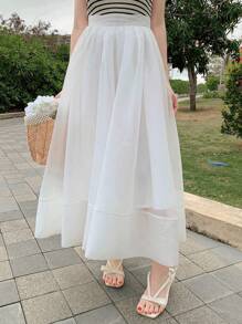 DAZY 1 chiếc váy xòe rộng cạp cao phối lưới màu trơn cho nữ - trắng - Xem 6