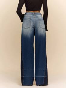 Poéselle Dames lage taille zakken wijde pijp losse casual jeans