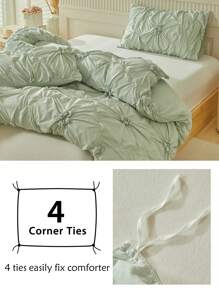 2/3pcs Set Pale Green Ruched Microfiber Duvet Cover Set, Simple Solid Color Farmhouse Style Bedding Set, Suitable For All Seasons, Queen Size (1 Duvet Cover + 1/2 Pillowcases) - Pastel Green - View 6