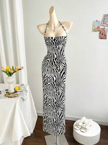 Soleia Women's Sexy Open-Back Zebra Print Dress Beach Vacation Outfits Spring Summer Outfits For Women West Music Festival Bohemia Holiday Boho,Lavender Dress - Multicolor - View 4