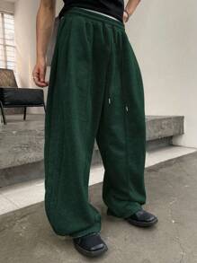 Manfinity Homme Men's Solid Color Front Tie Casual Loose Sweatpants, Daily Wear