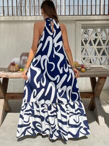 SHEIN VCAY Woven Print Open Shoulder Dress For Women