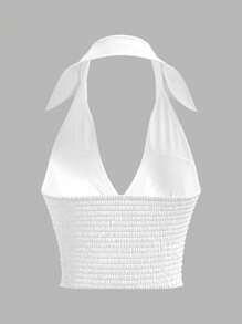 SHEIN ICON Áo crop top hở lưng gợi cảm thời trang công sở cho nữ màu trắng mùa hè - trắng - Xem 2