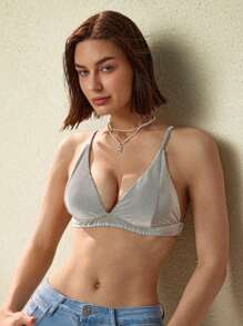 SHEIN Swim Bikini a fascia top a righe minimalista da donna, adatto per vacanze estive in spiaggia - Bianco e nero - Visualizzare 3