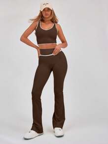 Musera Sport Legging de sport évasé taille haute avec détail de reliure, idéal pour le padel, le tennis, le pickleball et la salle de gym