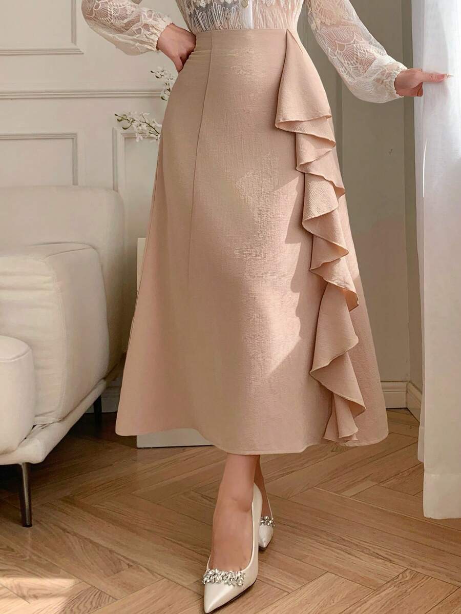 DAZY 纯色荷叶边A字裙，优雅女款