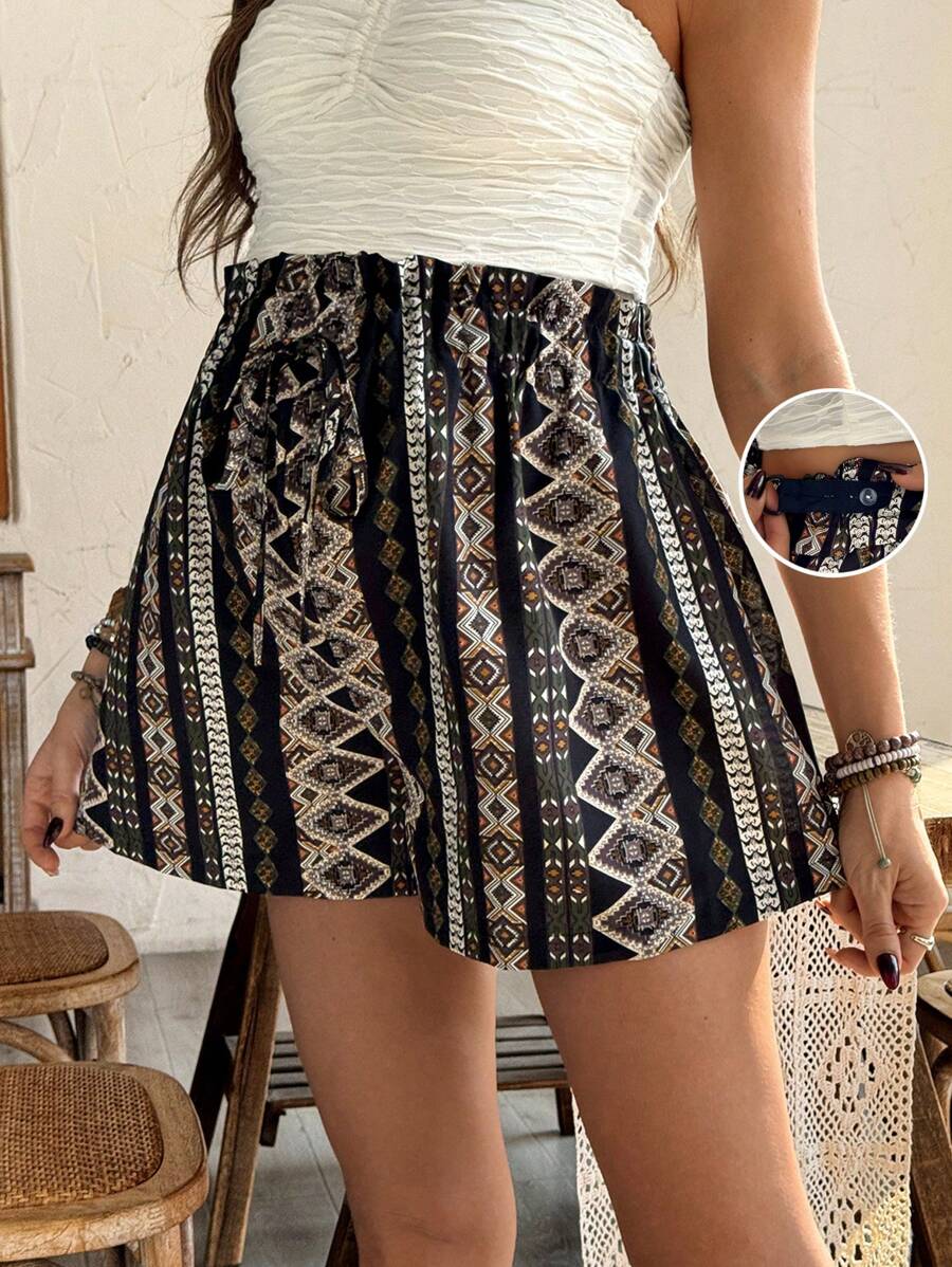 SHEIN 孕妇印花短裤，休闲又时尚，适合日常穿着 - 黑色 - 查看 1