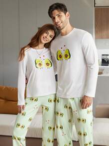 CoupledUp Conjunto de pijama de manga larga y pantalón con estampado de aguacate para hombre