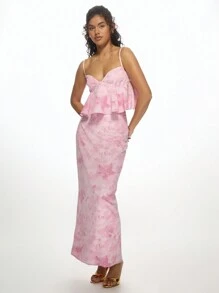 MISSGUIDED Tie Dye Ruffle Top Co-Ord Set Maxi Skirt Two Piece Set Special Occasion Wedding Guest Spring Summer Outfit Sleeveless Party Evening Set - Pink - View 4