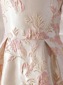 SHEIN Glamorique Kids Váy tay lửng jacquard thanh lịch cho bé gái tuổi mới lớn, phù hợp để mặc hàng ngày, dự tiệc, tụ tập, thể hiện sự duyên dáng và thanh lịch cho bé gái, váy tiệc trà mùa xuân/hè - Màu Đỏ Sâu - Xem 6