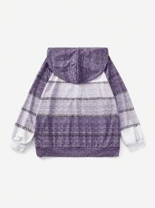 SHEIN LUNE Gradient Crochet Pattern Front Zip Hooded Cardigan Sweater Plus Size - Purple - View 2