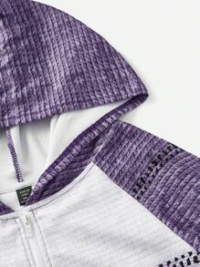 SHEIN LUNE Gradient Crochet Pattern Front Zip Hooded Cardigan Sweater Plus Size - Purple - View 3