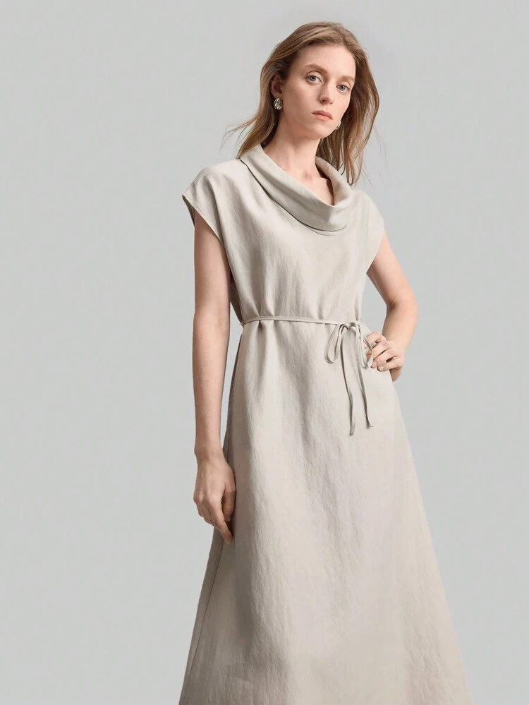 Women's Long Tie-Up Straight Batwing Sleeve Dress Old Money