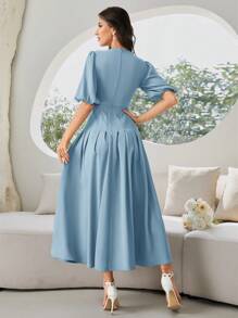 Seusyu Women's Solid Color Pleated Minimalist Casual Long Arabian Dress ...