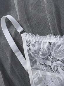 5pcs Set Lace Patchwork White Classic Sexy Wedding Lingerie Set - White - View 5