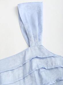 Sweetra 法式甜美浪漫露背缎面提花蝴蝶结女式紧身迷你连衣裙 - 藍色 - 查看 5