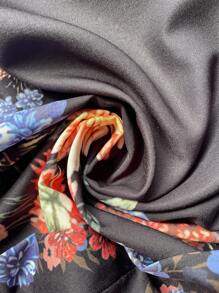 SHEIN LUNE Plus Size Women's New Fashion Bohemian V-Neck Flare Sleeve Tasseled Patchwork Printed Dress - Black - View 8