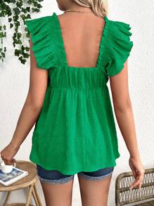 SHEIN Casual Ruffle Collar Loose Long Maternity Shirt - Green - View 2