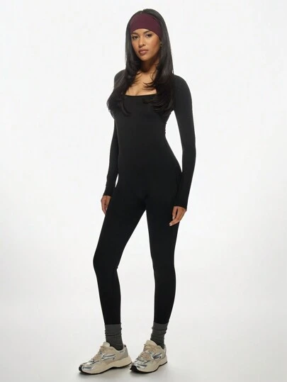 MISSGUIDED Athletic Performance Long Sleeve Unitard Dance Bodysuit Training Workout Full Length One-Piece Jumpsuit Sports Compression Tights Yoga Fitness Wear Breathable Base Layer