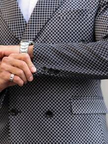 Manfinity Mode Plus Size Men Lapel Neck Plaid Long Sleeve Blazer And Pants Set