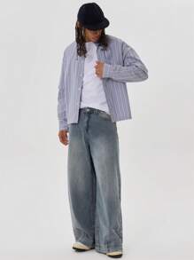 Musero Camisa de botones con doble capa y rayas oversize para primavera y verano