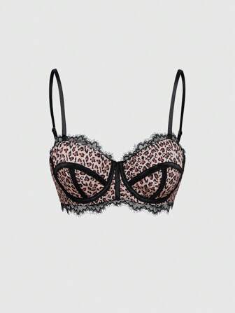 Grunge Punk Reggiseno in pizzo trapuntato con imbottitura e ferretto, con stampa leopardata, taglie comode