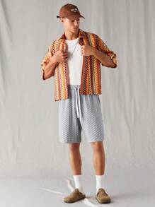 Manfinity VCAY Men's Knitted Casual Daily Loose Texture Straight-Leg Shorts, Youthful & Relaxed
