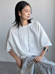 FRIFUL Women's Solid Color Casual Round Neck Loose Batwing Sleeve Blouse