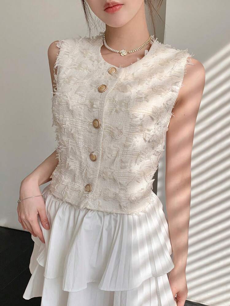 1pc Women's Sleeveless Fringe Furry Tank Top, Date Night Going Out Tops