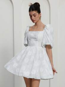 Aveloria Rosie 优雅复古泡泡袖方领合身腰部喇叭下摆 A 字型女式短裙