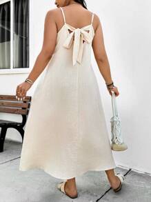 SHEIN Frenchy Plus Size Women's Solid Color Back Knot Strap Casual Dress - Apricot - View 1