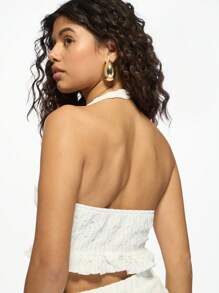 MISSGUIDED Bubble Texture Halter Ruffle Co-Ord Set Mini Skirt Summer Beach Vacation Two Piece Outfit Sweet Festival Party Matching Set Flirty Feminine - White - View 6