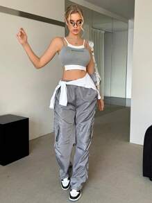 Women Standard Size Letter Print Cropped Camisole Tank Top - Multicolor - View 6