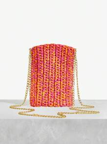 SHEIN SXY Bolso cruzado para damas y mujeres, bolso de paja, de moda, elegante, sencillo, personalizado, versátil, para la playa, vacaciones, días festivos, verano, orilla del mar - Multicolor - Ver 4