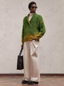 AKNOTIC Party 男士宽松落肩 V 领红绿毛衣，秋冬季休闲针织套头衫