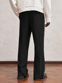 AKNOTIC Business Casual Men's Woven Mid-Waist Straight Leg Casual Pants - Black - View 3