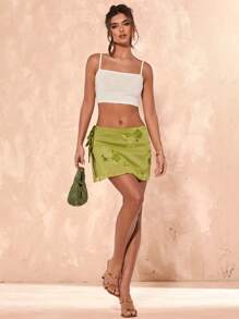 SHEIN BAE Spring Summer Women Floral Embroidery Decorated Casual Mini Skirt, Suitable For Leisure & Holiday/Beach Outfits For Woman/Cute Summer Skirts